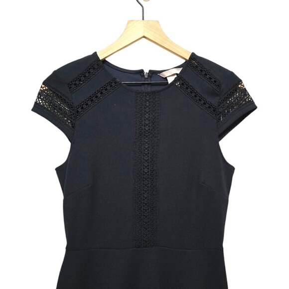 H&M Navy Jersey Crepe Cap Sleeve Lace Mini Dress Sz S - Picture 3 of 9